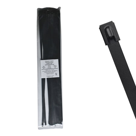 Cable Ties Unlimited Cable Tie, 24 in L, 300 lb Strength, 7.1 in Max Bundle Dia, Coated 316 Stainless Steel, Black, 100PK SSPCoated24-HD