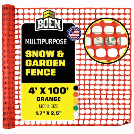 Boen Snow Fence, Orange, O-ring, 4ftX100ft SF-4100