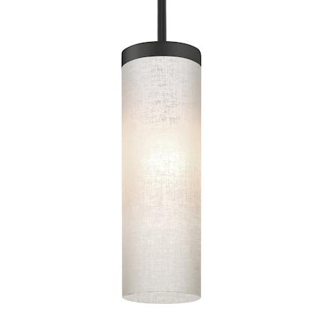 Besa Lighting Friz Stem Pendant, White Linen, Black Finish, 1x75W Incandescent 1TT-FRIZLN-BK