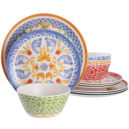 Laurie Gates California Designs Tierra 12 Piece Bamboo Fiber Dinnerware Set in Multi-Color 136567.12