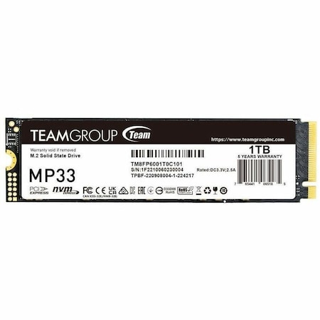 Team Group TeamGroup MP33 M.2 2280 1TB PCIe 3.0 x4 with NVMe 1.3 3D NAND Internal Solid State Drive SSD TM8FP6001T0C101
