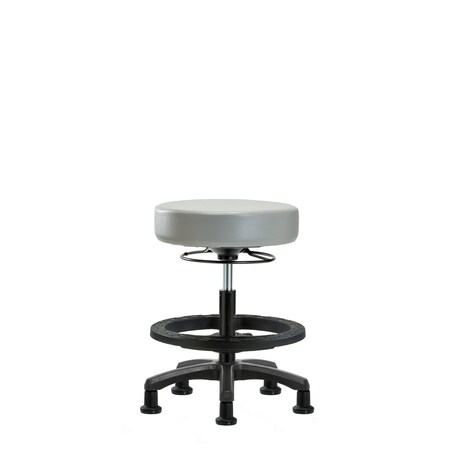 Blue Ridge Ergonomics Vinyl Mini-Stool-Medium Bench Height with Black Foot Ring & Stat Glides in Dove Trailblazer Vinyl VMBMS-RG-BF-RG-8567