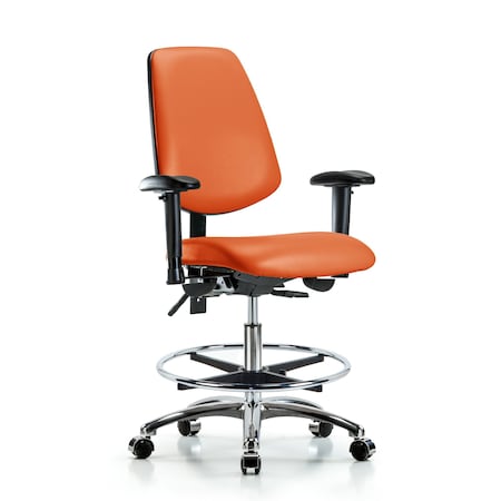 Blue Ridge Ergonomics Bench Chair, Vinyl, Med, Bk, Cast, Org, 6-Way Adjustable, 22" to 29" Height, Orange Kist BR-VMBCH-MB-CR-T1-A1-CF-CC-8613