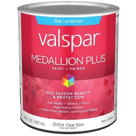 Valspar Medallion Plus 2500 Latex Paint, Acrylic Base, Flat Sheen, Clear Base, 1 qt, Plastic Can 028.0025004.005