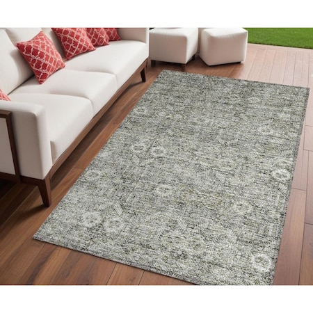 Homeroots 5' X 8' Cream and Tan Floral Washable Non Skid Indoor Outdoor Area Rug 564324