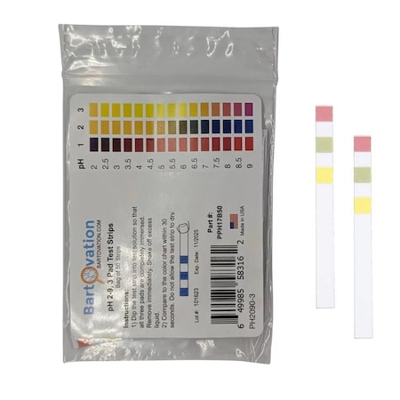 Bartovation pH 2-9 , 3 PAD PLASTIC STRIPS PPH17B50