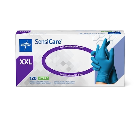 Medline SensiCare Powder-Free Nitrile Exam Gloves with Textured Fingertips, Size 2XL, 120PK MDS8088H