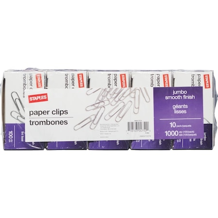 Staples Jumbo Smooth Paper Clips, 1000PK 472506