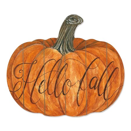 Homeroots 15" X 17" Orange And Brown Pumpkin Hello Fall Hanging Dimensional Sculpture 416054