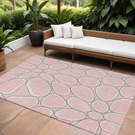Homeroots 10' X 14' Pink Gray And Ivory Abstract Washable Indoor Outdoor Area Rug 600557