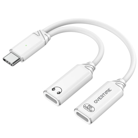 Overtime USB-C to USB-C & C Audio and 100W Charging Splitter Adapter, White OADCTCCWH