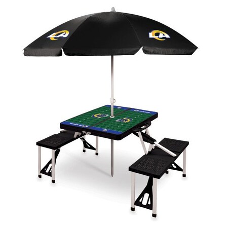 Picnic Time Family Of Brands Los Angeles Rams - Picnic Table Portable Folding Table with Seats and Umbrella, (Black) 811-02-175-335-2