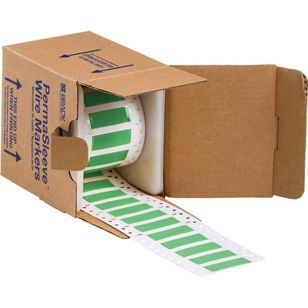 Brady PermaSleeve HX Heat Shrink Double Sided Wire Marking Sleeves, 0.375 in. x 2 in. W, Green, Roll of 250 2HX-375-2-GR-S