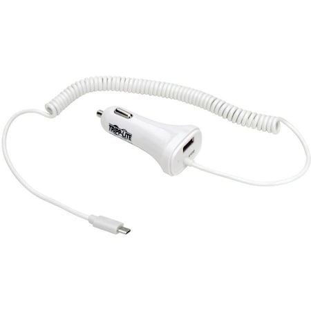 Tripp Lite Dual USB Car Charger with Quick Charge 2.0 Technology and Coiled 6-ft. Cable, White U280-C02-S-M6