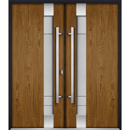 Vdomdoors Steel Double Doors Deux 1713 Natural Oak Stainless Inserts Double Modern Painted-Left Hand-W72xH80 DEUX1713DEXD-OAKW-LH-W72 x H80