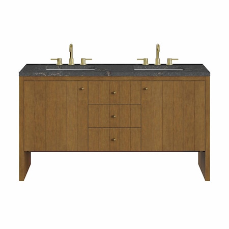 James Martin Vanities Hudson 60" Double Vanity, Honey Oak w/ 3 CM Parisien Bleu Silestone Top 435-V60D-HNO-3PBL