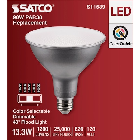 Satco 90W Equivalent 5CCT-Selectable PAR38 Medium Dimmable LED Floodlight Bulb S11589