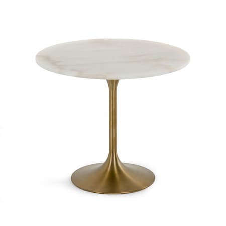 Homeroots 35" White And Gold Rounded Marble And Metal Dining Table 487361