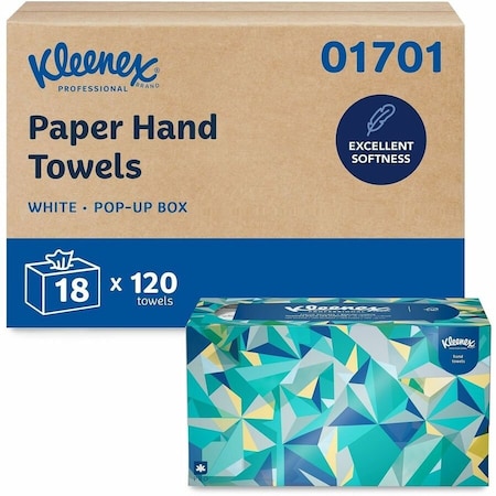 Kleenex Pop-Up Paper Towels, 1 Ply, 120 Sheets, White, 18 PK 01701CT