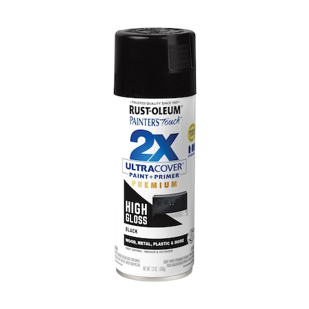 Rust-Oleum Spray Paint, Black, High Gloss, Solvent, 12 Oz 331172