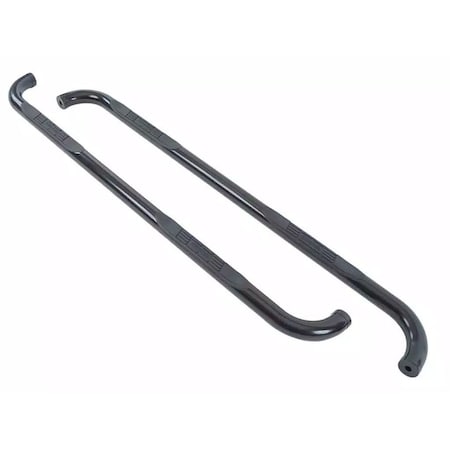 Big Country With Step Pads, 3in Round Bent, Powder Coated, Black, Steel, Without End Caps, Rocker Panel Mount 370391