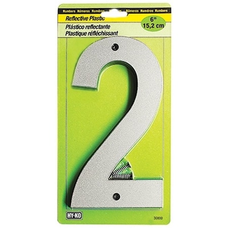 Hy-Ko 30800 Series Reflective Sign, Character 2, 6 in H Character, BlackSilver Character, Plastic 30802