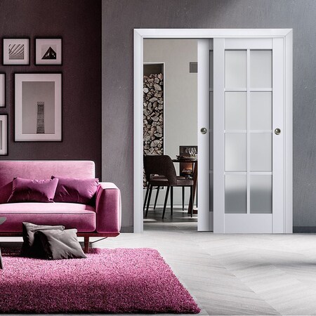 Sartodoors Sliding Closet Bypass Doors with Frosted Glass White 56x84 (2* 28x84) Solid Core Modern Interior VEREGIO7412DBD-WS-5684