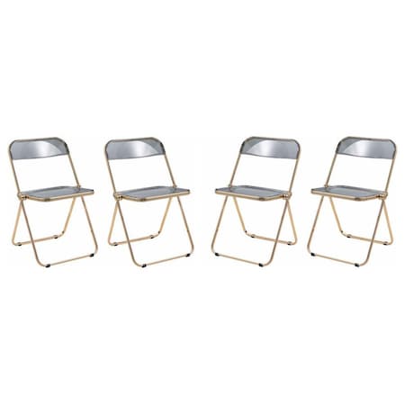 Leisuremod Lawrence Acrylic Folding Chair with Gold Metal Frame, Transparent Black, 4PK LFG19TBL4