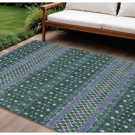 Homeroots 9' X 12' Green Blue And Purple Tribal Washable Indoor Outdoor Area Rug 582564