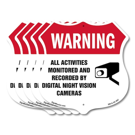 Signmission Video Surveillance Shield Label Set Warn, 12 inch X 12 inch, Aluminum Metal Sign, 5PK SHI-A-5Pack-12-467