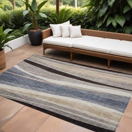 Homeroots 10' X 14' Blue Brown And Beige Abstract Washable Indoor Outdoor Area Rug 603682