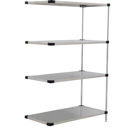 Global Industrial Nexel 4 Shelf, Stainless Steel Solid Shelving Unit, Add On, 48"W x 24"D x 74"H 235374