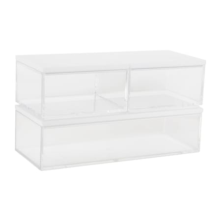Martha Stewart Brody Clear Plastic Storage Organizer Bins W/ White Engineered Wood Lids, SM-x2/MED-x1 BE-PB3316-WD-3-CL-WH-MS
