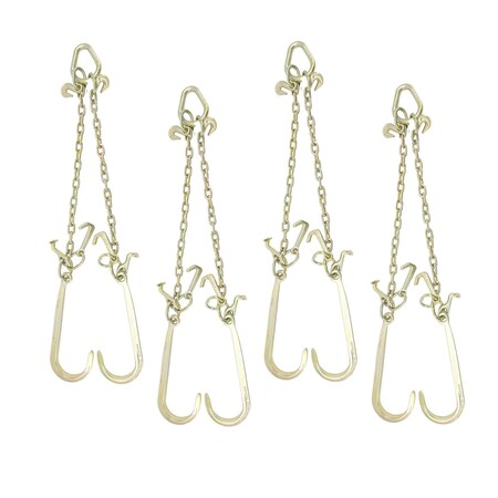 Mytee Products 5/16 inx3 ft Leg G70 V-Chain Bridle Tow w/ 15 in J Hook T-J Grab Hooks 4700 # WLL, 4PK CH5163V-J-TJ-GHx4