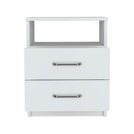 Homeroots 20" White Wood Two Drawer Nightstand 543679