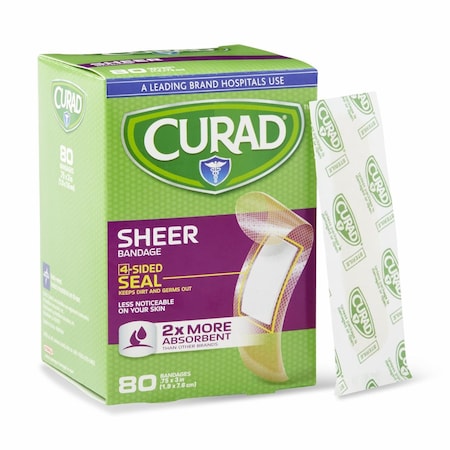 Medline CURAD Sheer Adhesive Bandage, 3/4in x 3in, 80/Box CUR02279RBZ