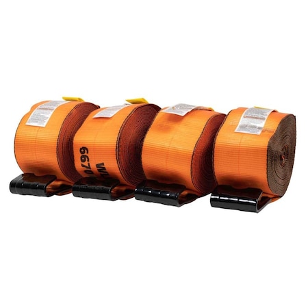 Mytee Products 4 in x 30 ft Winch Strap with Flat Hook - High Abrasion Orange, 4PK WS430Ax4