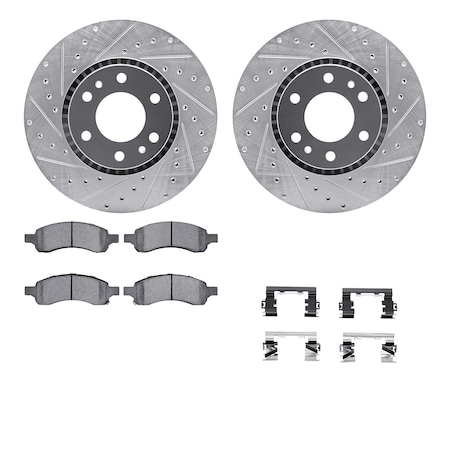 Dynamic Friction Co DFC Rotors-Drilled & Slotted-Silver w/ EURO 5000 Ceramic Brake Pads Incl Hdw 7612-48004