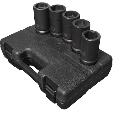 Sunex 1 in Drive Sae & Metric 6 Point Combination Budd Wheel 5-Piece Impact Socket Set 5626