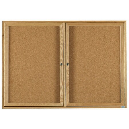 Aarco Enclosed Bulletin Board Red Oak Frame w/ a High Gloss Clear Lacquer Finish, 36''Hx60''W OBC3660R