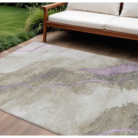 Homeroots 8' X 10' Taupe And Lavender Abstract Washable Indoor Outdoor Area Rug 611396