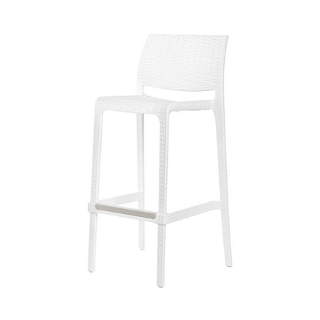 Homeroots Set of Four 30" White Faux Rattan Heavy Duty Plastic Low Back Outdoor Bar Height Chairs 565349