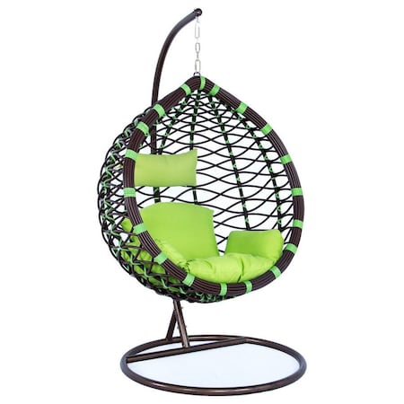 Leisuremod Wicker Hanging Egg Swing Chair Indoor Outdoor Use, Green ESC42G
