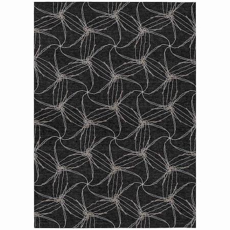 Homeroots 5' X 8' Black And Ivory Geometric Washable Indoor Outdoor Area Rug 614060