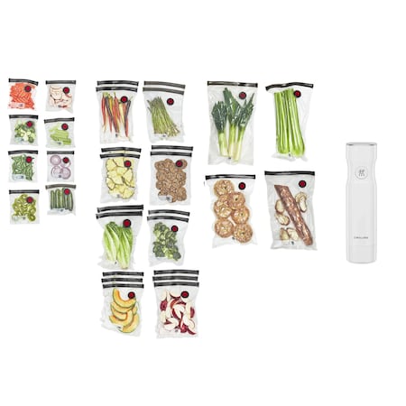 Zwilling Fresh and Save 30-pc Assorted Sizes Vacuum Sealer Bags, Reusable Sous Vide Bags w Vacuum Pump 1032968