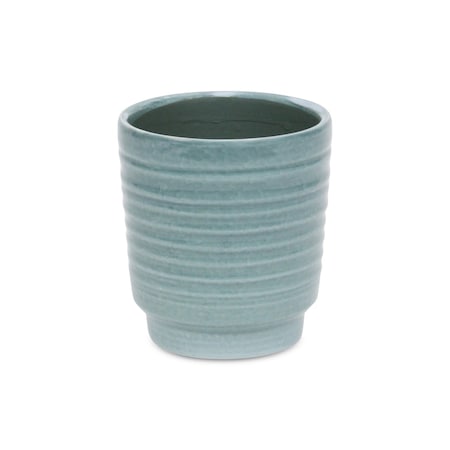 Homeroots Celadon Ceramic 35 Ounce Striped Round Distressed Pot Planter 487403