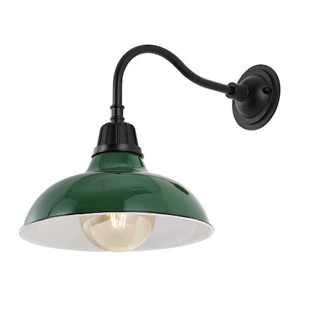 Jonathan Y Aurora 12.25" 1-Light Farmhouse Industrial Iron LED Gooseneck Arm Outdoor Sconce, Green JYL7613F