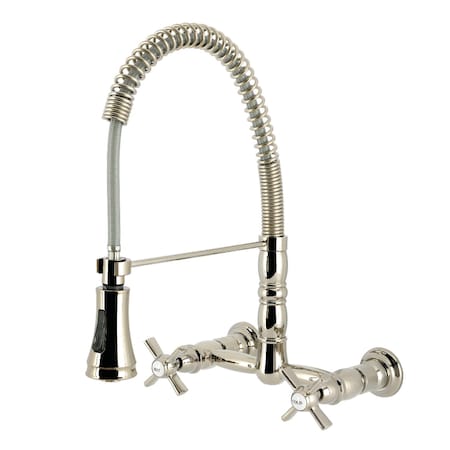 Kingston Brass Double-Handle Wall-Mount Pre-Rinse Bridge Kitchen Faucet, Polished Nickel GS1246ZX