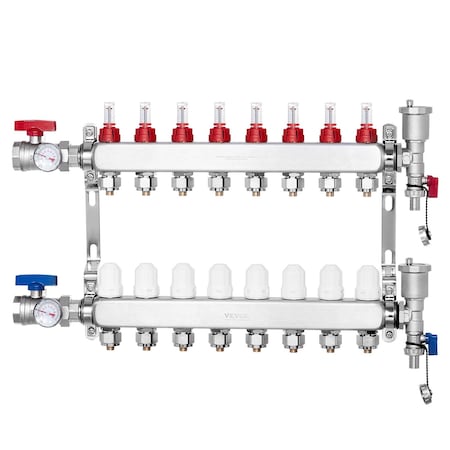 Vevor 8-Branch Radiant Heat Manifold 1/2 in PEX Tubing Floor Heating Manifold Set 7012-25-08-00-NPT