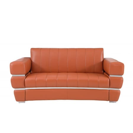 Homeroots 75in Camel And Silver Italian Leather Loveseat 477565